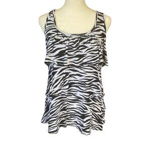 Vous Couture black and white zebra print sleeveless stretchy layered top small